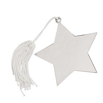 4" x 4" Silver Star Flat Ornament with White Tassel