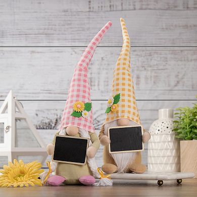 16" Yellow Gingham Plaid Springtime Gnome with Chalkboard