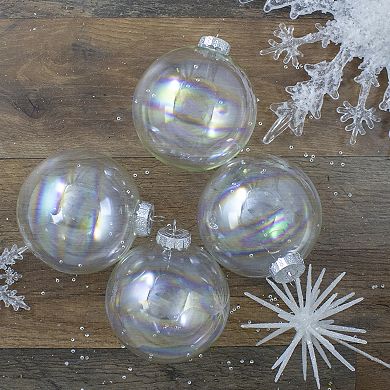 4ct Clear Iridescent Glass Christmas Ball Ornaments 4" (100mm)