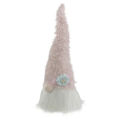 16" Pink and White Spring and Easter Gnome Table Top Head with a Blue Flower