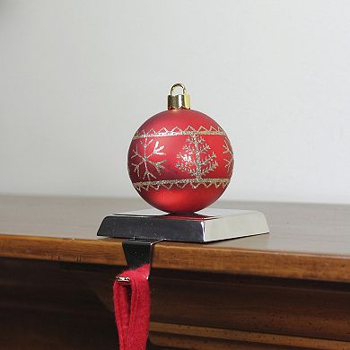 5.5" Red and Gold Snowflake and Christmas Tree Ball Ornament Stocking Holder