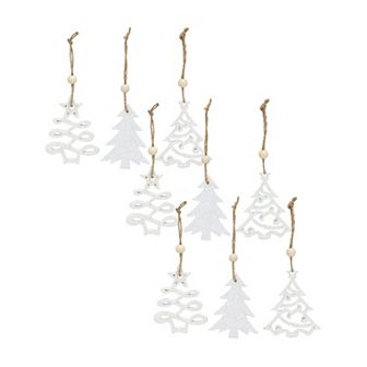Set of 9 White Wooden Christmas Tree Ornaments 3"