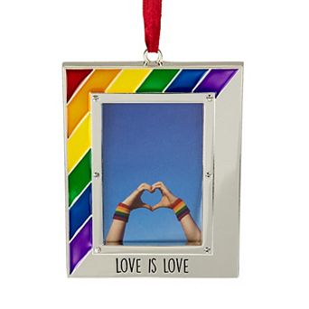 3.5" Pride Silver-Plated Love is Love Photo Christmas Ornament with European Crystals