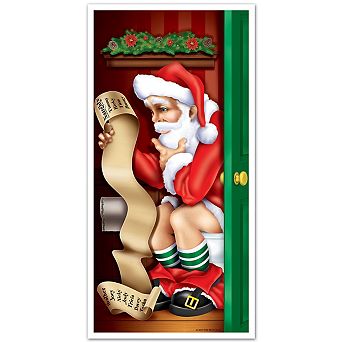Club Pack of 12 Red and Green Santa Christmas Restroom Door Covers 5'