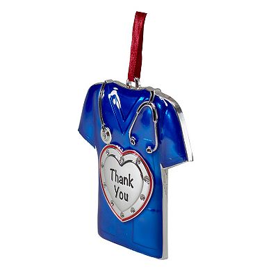 3" Silver Plated Blue Scrubs Christmas Ornament with 11 European Crystals