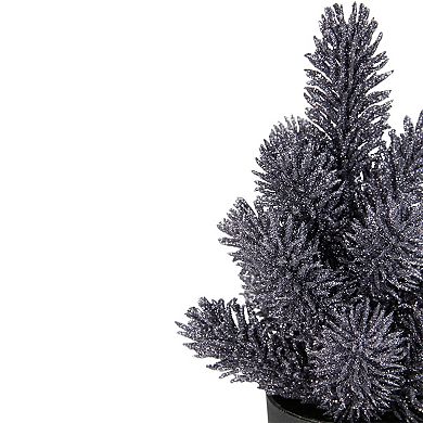8.5" Gray Potted Glittered Artificial Mini Pine Christmas Tree - Unlit