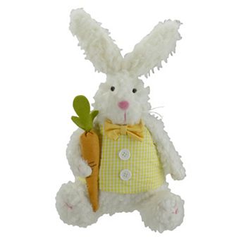 14" Plush White Sitting Easter Bunny Rabbit Holding a Carrot Spring Figure
