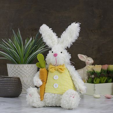 14" Plush White Sitting Easter Bunny Rabbit Holding a Carrot Spring Figure