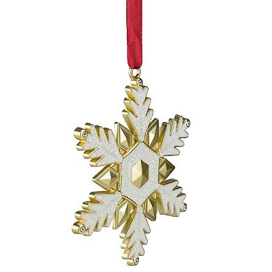3.5" Gold Brass-Plated Snowflake Christmas Ornament with European Crystals