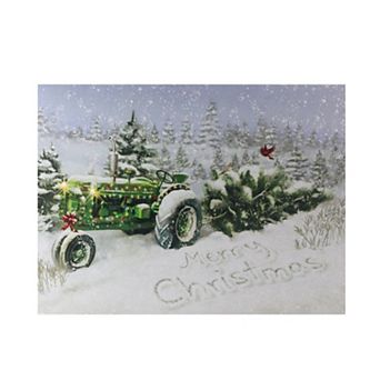 Fiber Optic and LED Lighted Merry Christmas Tractor Canvas Wall Art 12" x 15.75"