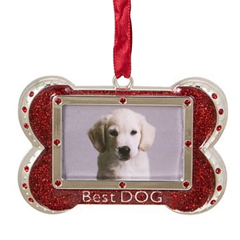 3" Red and Silver-Plated Best Dog Bone Christmas Ornament with European Crystals