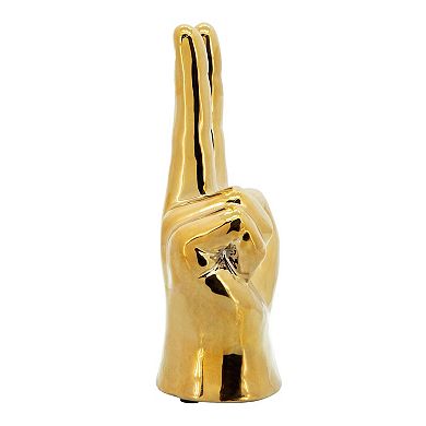 8" Gold Ceramic Hand in a Peace Sign Figurine