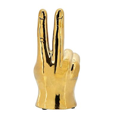 8" Gold Ceramic Hand in a Peace Sign Figurine