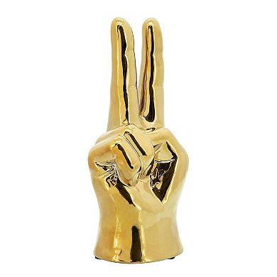 8" Gold Ceramic Hand in a Peace Sign Figurine