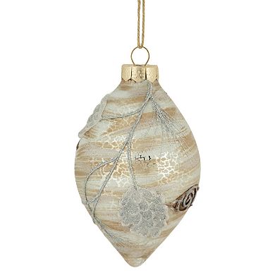5" Birch Wood and Glitter Pine Cones Glass Finial Christmas Ornament