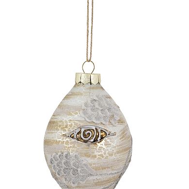 5" Birch Wood and Glitter Pine Cones Glass Finial Christmas Ornament
