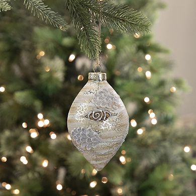 5" Birch Wood and Glitter Pine Cones Glass Finial Christmas Ornament