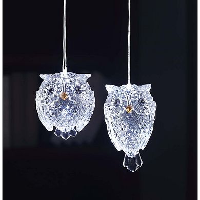 16ct Clear Diamond Cut LED Owl Ornaments 4.5"