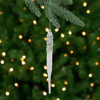 9" Clear Glass Sequined and Beaded Icicle Christmas Ornament