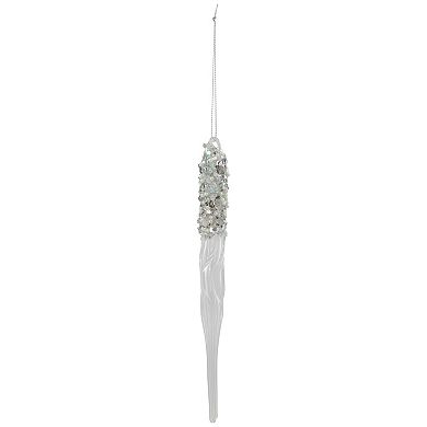 9" Clear Glass Sequined and Beaded Icicle Christmas Ornament