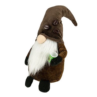 14.5" Brown Coffee Bean Gnome with Coffee Cup
