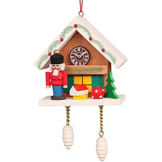 2.75" Brown Red and White Nutcracker with Brown Cuckoo Collectible Christian Ulbricht Ornament