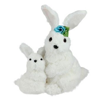 10” White Plush Standing Mother and Baby Easter Bunny Rabbit Spring Figure