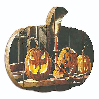 17" Orange and Brown Carving Table Hanging Pumpkin Halloween Wall Decor