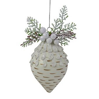 5-Inch Cedar and Berries White Finial Christmas Ornament