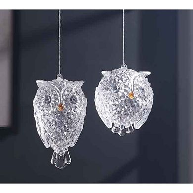 16ct Clear Diamond Cut Owl Ornaments 4.5"