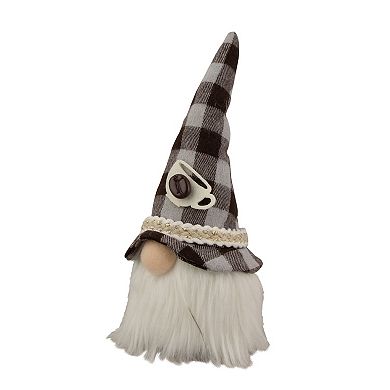 8.25" Brown and Gray Gingham Pattern Coffee Gnome