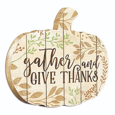 17" Ivory and Brown "Gather and Give Thanks" Hanging Pumpkin Thanksgiving Wall Decor