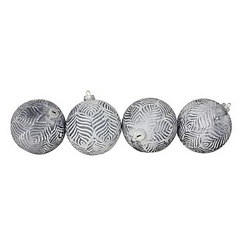 4 ct Silver and White Antique Style Glass Christmas Ball Ornaments 4" (100mm)