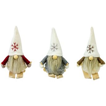 Set of 3 Skiing Gnomes Christmas Ornaments 4.5"