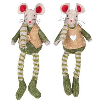 Set of 2 Boy and Girl Mice Christmas Ornaments 7.5"