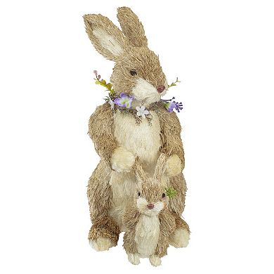 14" Sisal Mommy and Baby Bunny Easter Figure