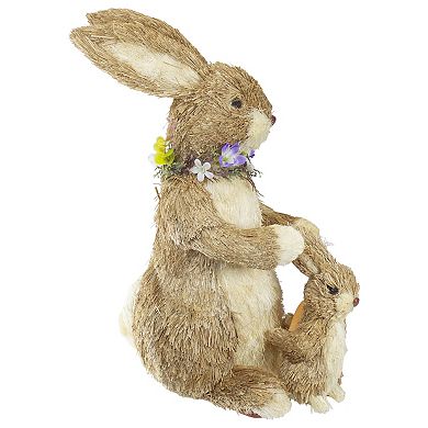 14" Sisal Mommy and Baby Bunny Easter Figure