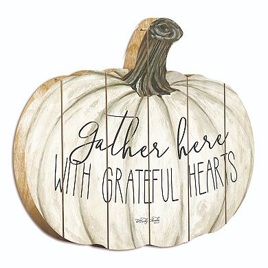 17" Ivory and Brown "Gather Here with Grateful Hearts" Hanging Pumpkin Thanksgiving Wall Decor
