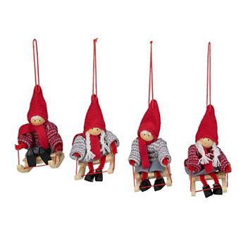 Set of 4 Holiday Kids on Sleds Christmas Ornaments 4"
