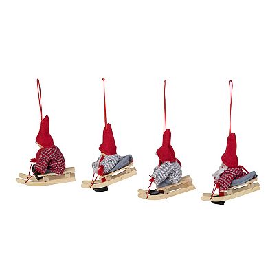 Set of 4 Holiday Kids on Sleds Christmas Ornaments 4"