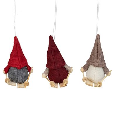 Set of 3 Red and Gray Skiing Gnome Christmas Ornaments 4"