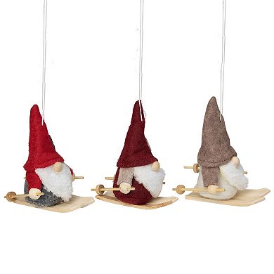 Set of 3 Red and Gray Skiing Gnome Christmas Ornaments 4"