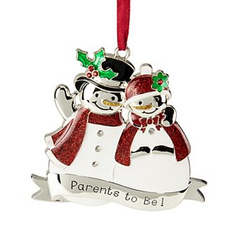 3.5" Silver-Plated SnowCouple Parents to Be Christmas Ornament with European Crystals