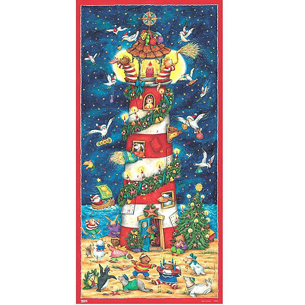 24" Red and Blue Glitter Dusted Korsch Lighthouse Christmas Advent