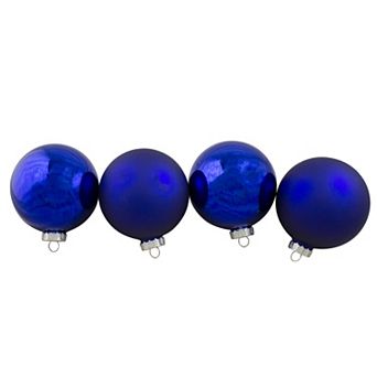 4 ct Royal Blue 2-Finish Glass Christmas Ball Ornaments 4" (100mm)