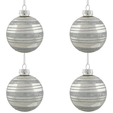 Set of 4 Silver Christmas Ball Ornaments 2.5" (67mm)