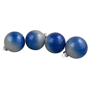 4 ct Blue and Silver Glittered Glass Christmas Ornament Ball Set 2.75" (70mm)