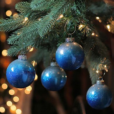4ct Blue and Silver Glittered Glass Christmas Ornament Ball Set 2.75" (70mm)
