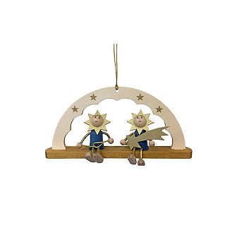 4.5" Brown Beige and Blue Handcrafted Star with Moonmen Richard Glaesser Hanging Ornament