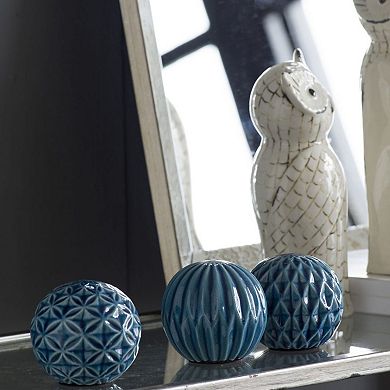Set of 3 Blue Contemporary Marbleized Spherical Decorative Ball 3.75"